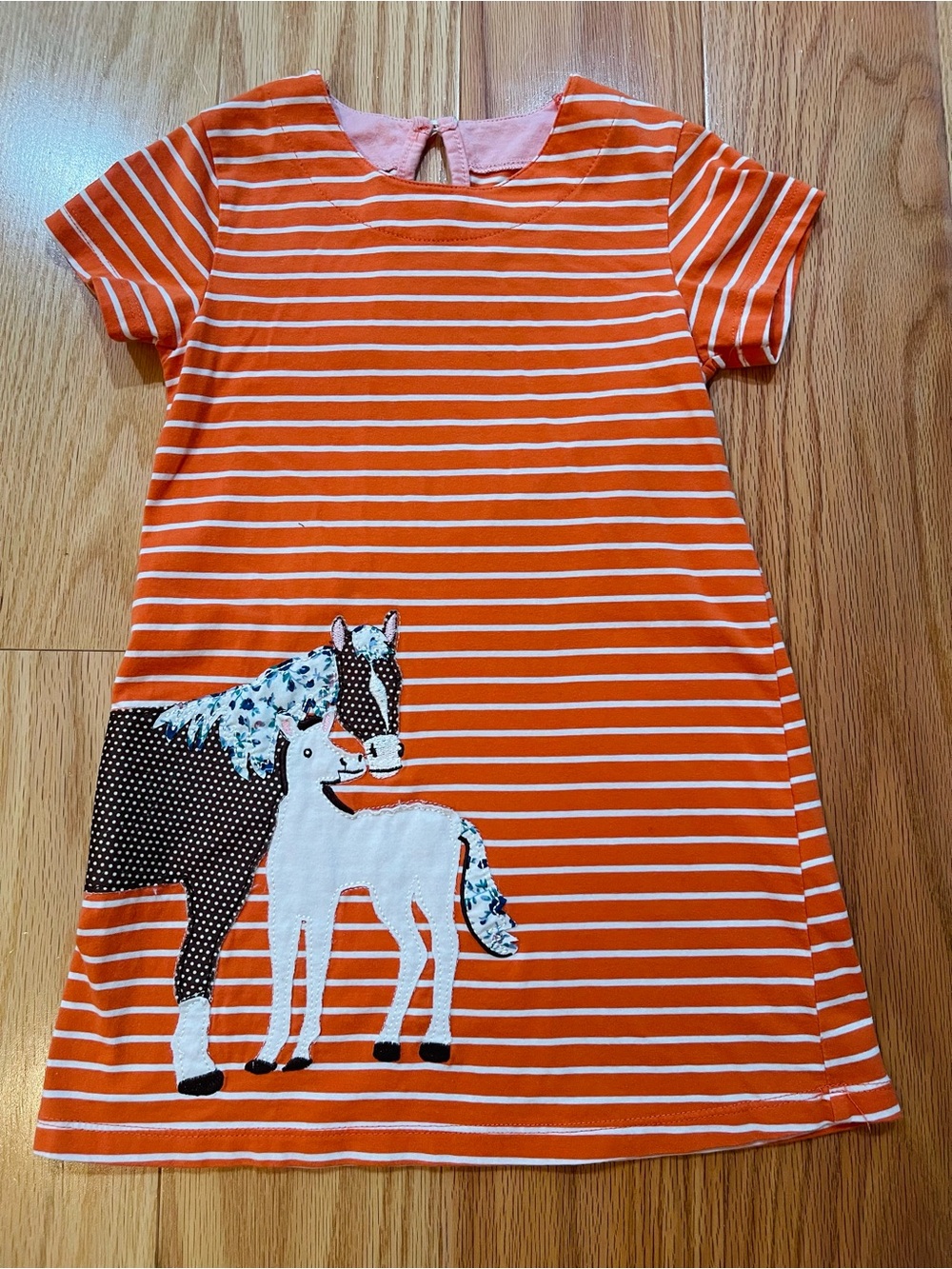 Orange Striped Dress with Horse Appliqué